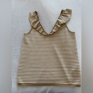 Madewell Tan Striped Ruffle V-Neck Tank Top